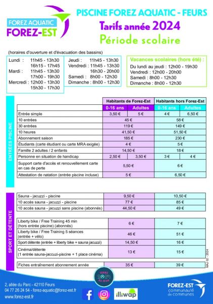 Tarifs 2024