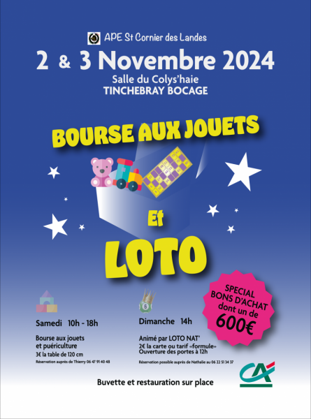 2 et 3 novembre 2024 bourse aux jouets et loto